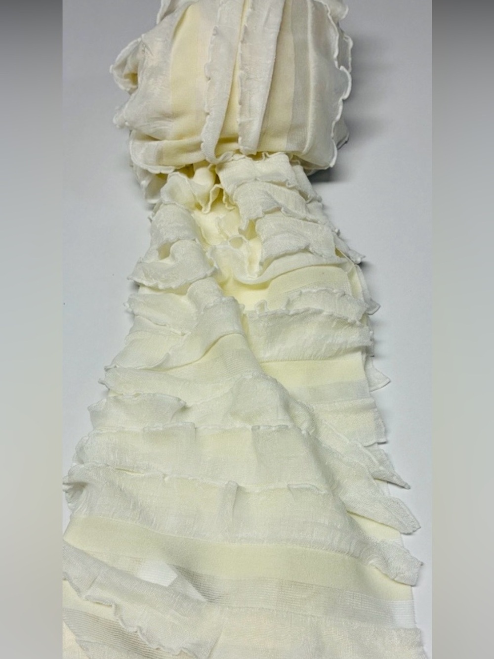 Ivory Ruffle Scarf Lightweight Layered Feminine Romantic Wrap